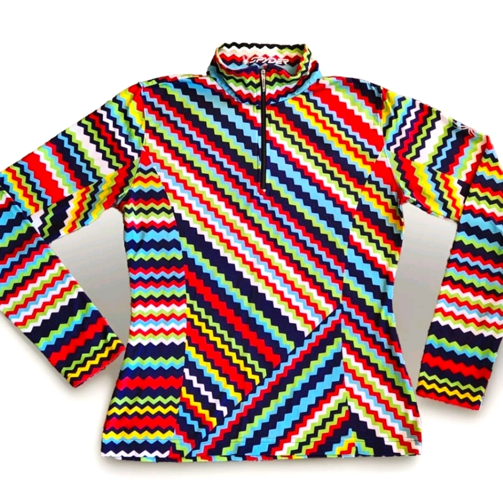 Spyder Colorful Zigzag Patterned ¼ Zip Pullover S… - image 1